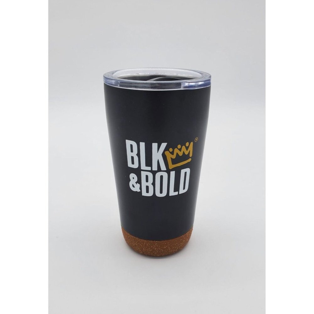 Black Cork-Bottomed Stainless-Steel Tumbler, 16 oz
